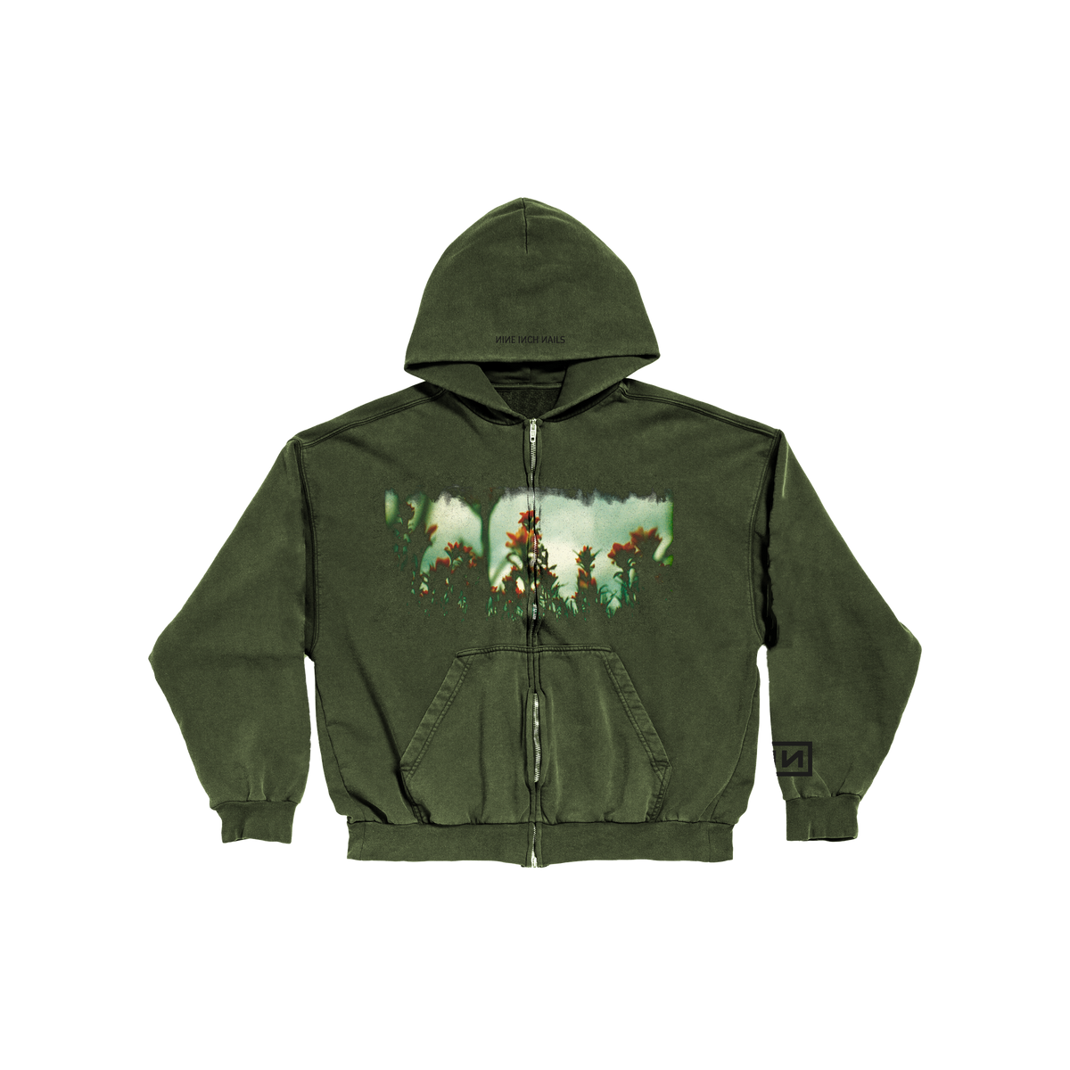 Nine Inch Nails - The Fragile Washed Zip-Up Green Hoodie